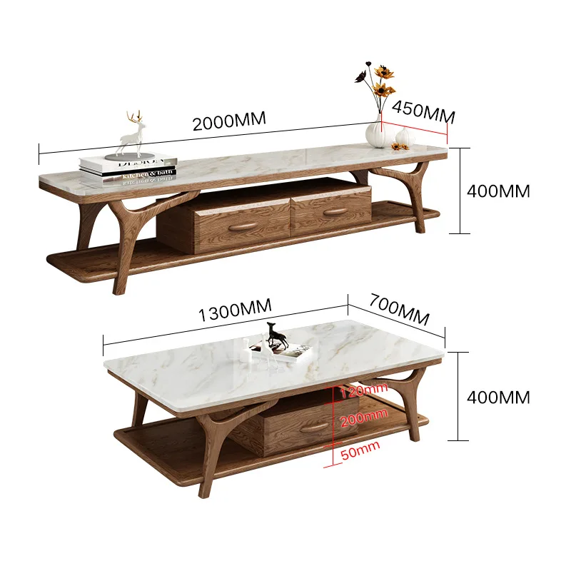 

Solid wood modern style retractable TV cabinet with glass doors and drawers for small family living room floor standing use