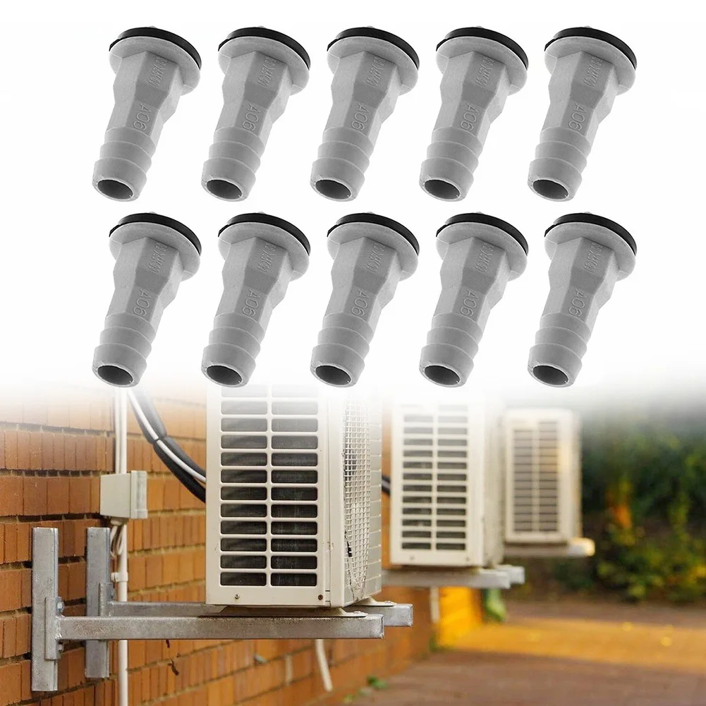 10pcs Gray PVC Air Conditioner Drain Hose Connector With Rubber Ring For Window Split AC Outdoor Unit Drainage Pipe Fitting Part