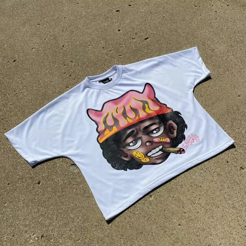 

Trend retro oversized cartoon printed T-shirt women Y2k cotton round neck short sleeve Harajuku men's and women's loose top