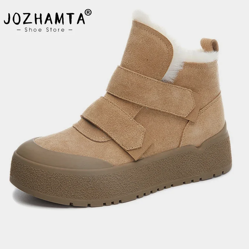 JOZHAMTA Size 35-40 Plush Fur News Women Ankle Boots Round Toe Warm Real Leather Snow Boots Short Boots Winter Mid Heel Shoes