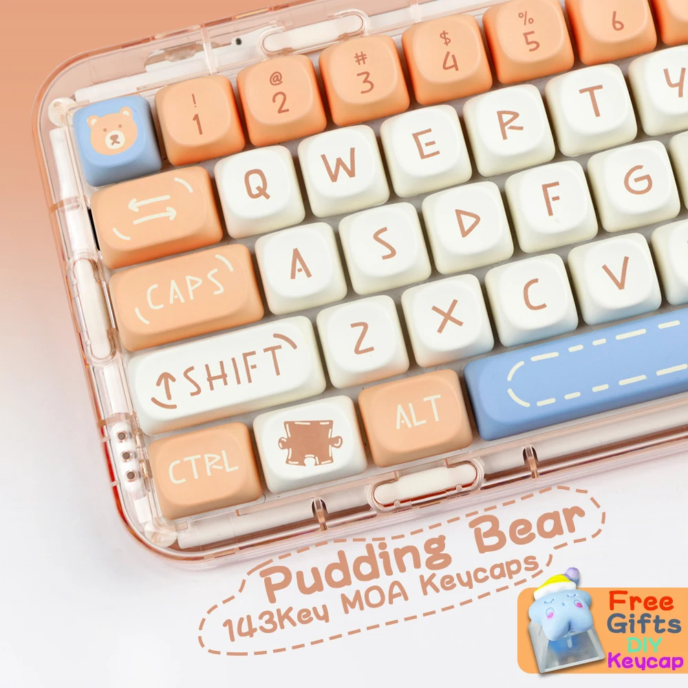 

LUCKY-Pudding Bear 143Keys/Set PBT Keycaps DYE-SUB MOA Profile DIY Custom KeyCap for MX Switch Game Mechanical Keyboard