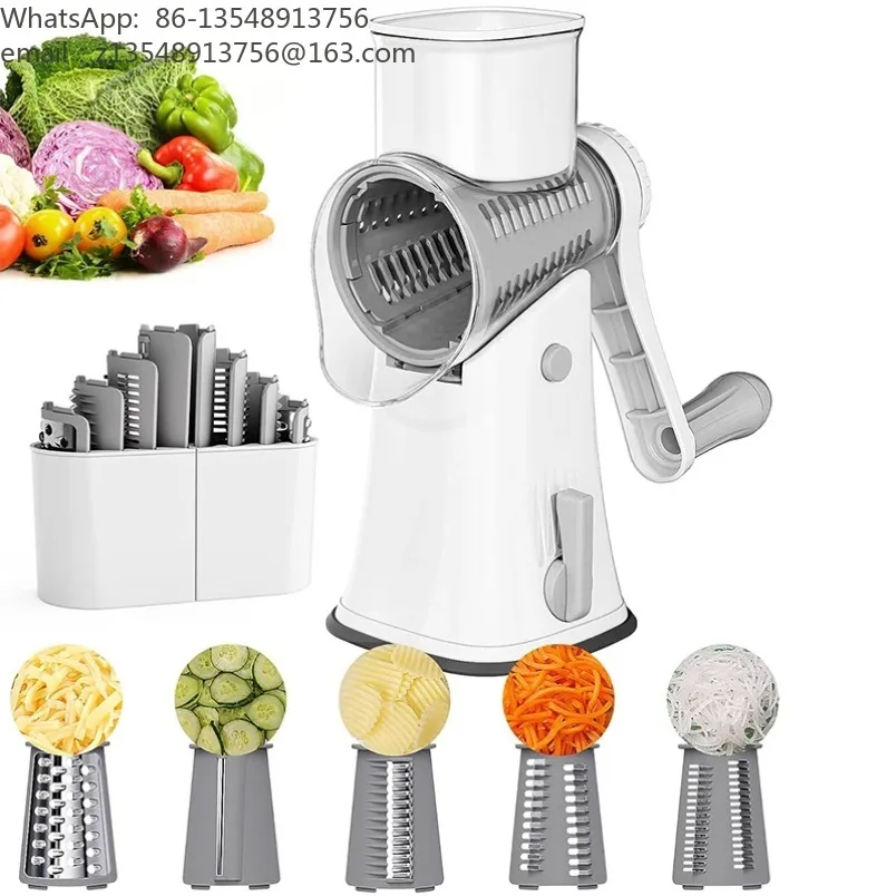 5 in 1 hand crank rotary cheese grater, household kitchen vegetable shredding slicing wave cutting nut grater