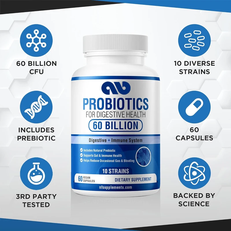 

Probiotics promote digestive health with 60 capsules | Organic prebiotic supplements for men and women (60 billion probiotics)