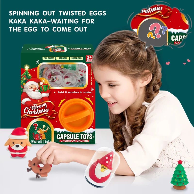 Christmas Gashapon Blind Box with 6pcs Random Capsule Cute Egg Twisting Machine Food Play Xmas Dolls Capsule Kids Toy Gift