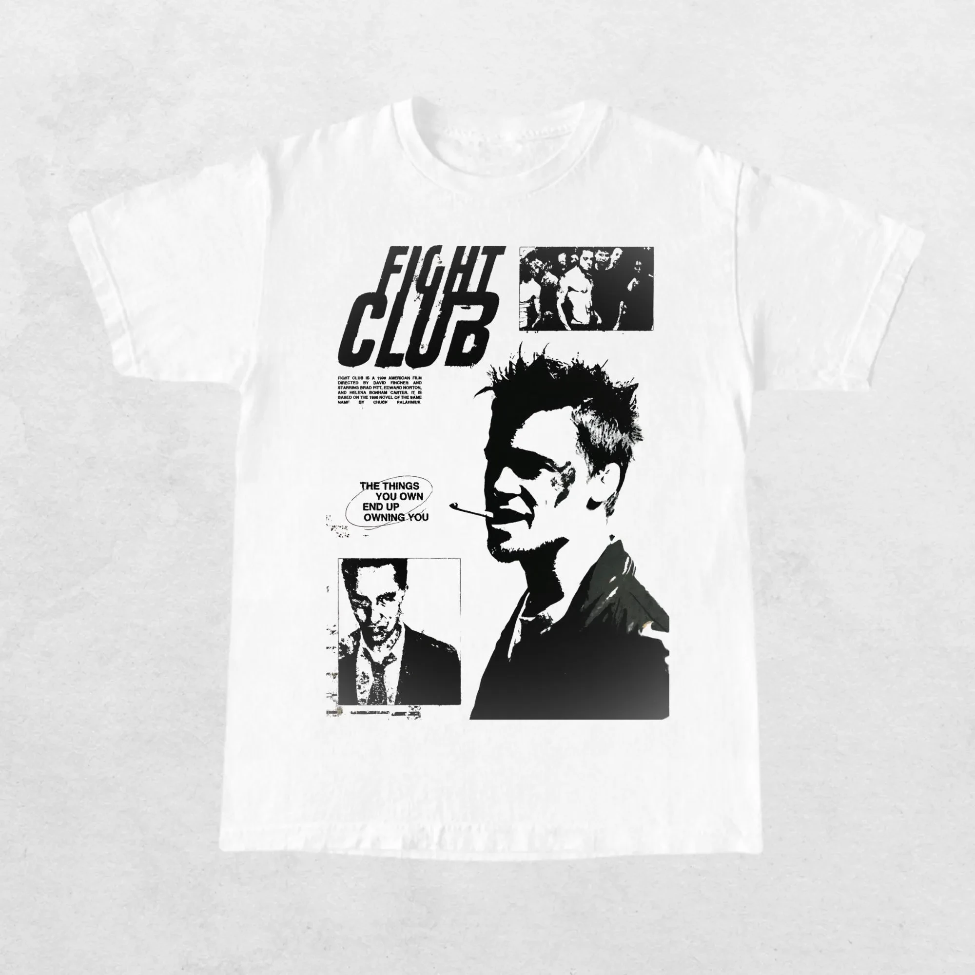 90s Movie Summer T-Shirt Men Fight Club Tyler Durden Retro Graphic Short Sleeve Streetwear Casual Loose Fit Top