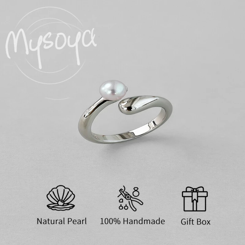 

MYSOYA круглое кольцо с белым пресноводным жемчугом 5-6 мм в подарочной коробке, для нее/Хим, подарка на день рождения/свадьбу/Рождество/Новый год