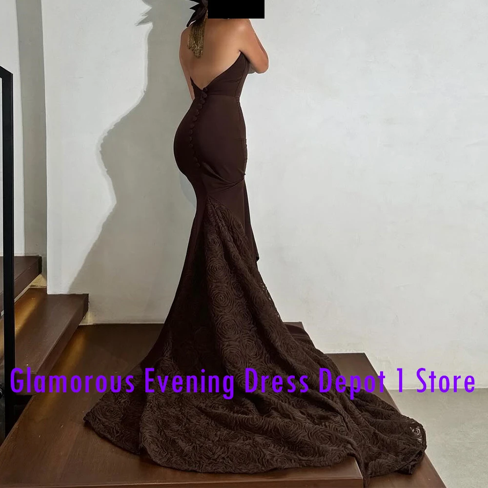 Customized Formal Jersey Flowers Evening Dress Exquisite Straight Floor Length Halter Sleeveless Custom Size Vestidos Para Mujer