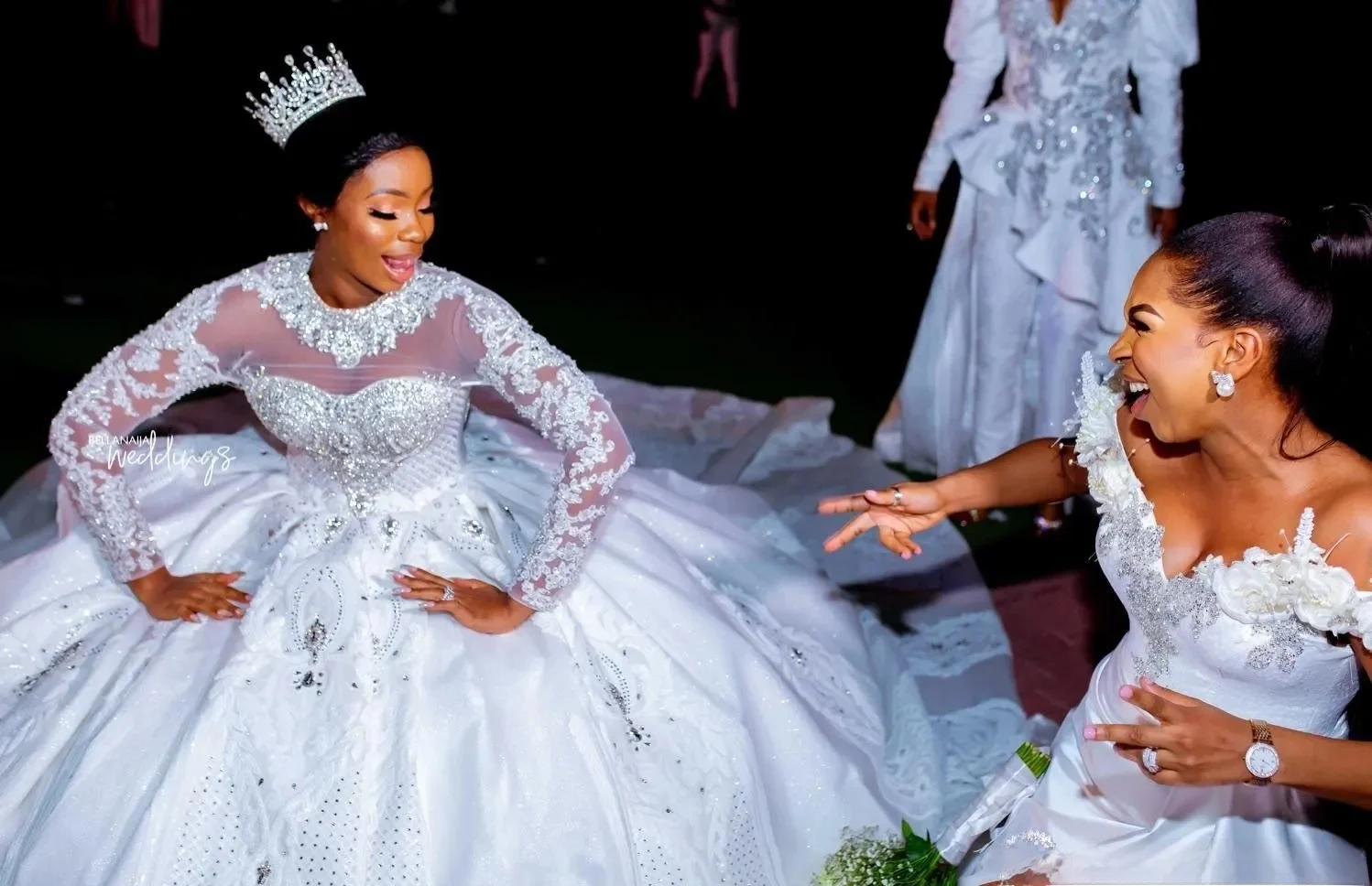 Customized Arabic Aso Ebi Plus Size Luxurious Lace Wedding Dresses Beaded Crystals Long Sleeves Bridal Dresses Sheer