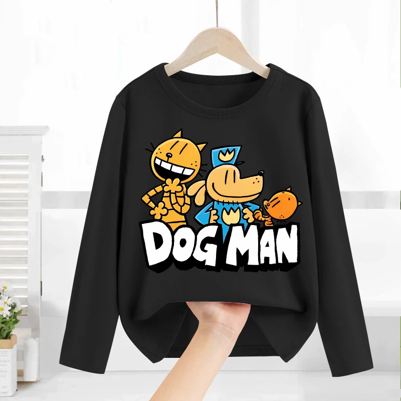 

Dog Man Spring Autumn Long Sleeved T-shirt Boy Girl Cute Anime Tee Children's Cartoon Fashion Shirt Kid Tops Birthday Gift Hot