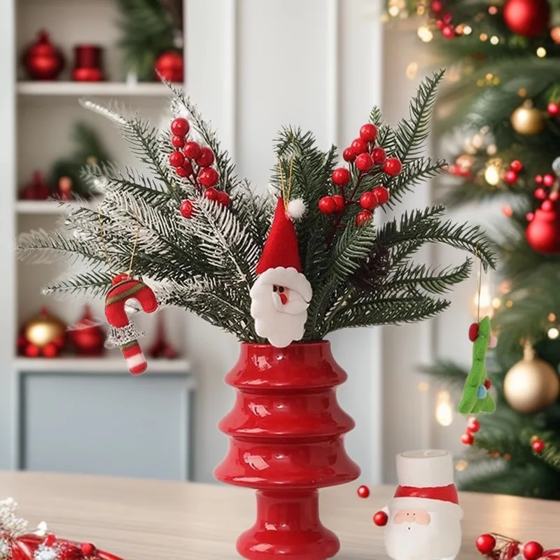 Christmas Small Vase Gift, Ancient Ceramic High-end Atmosphere, Red Flower Arrangement, Christmas Tree Decoration Ornament