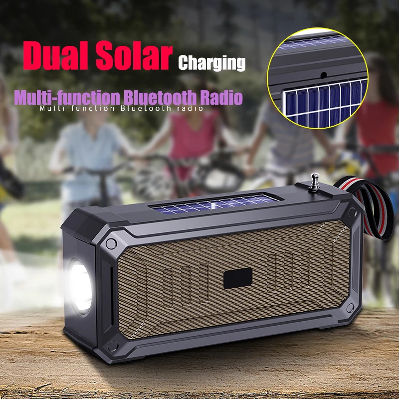 Dual Solar Charging Outdoor Bluetooth 5.3 Portable Speaker Suitable for Camping Lighting, Radio Insert TF/U Disk Playback