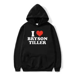 I Love Bryson Tiller Graphic Hoodie, agasalho de treino superdimensionado Hip Hop Rap masculino, algodão velo com capuz, moda masculina Streetwear