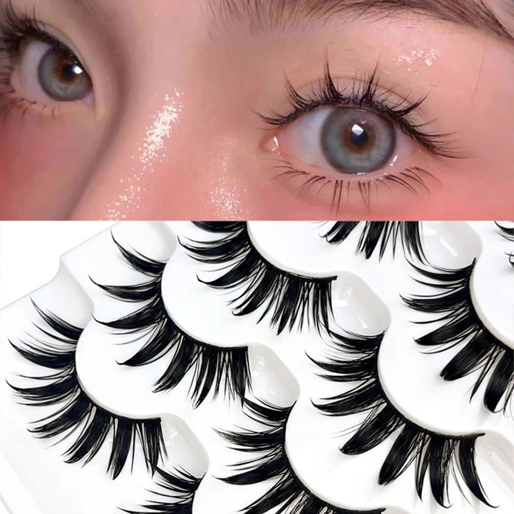 5 Pairs Wet Look False Eyelashes Cosplay Anime Eyelashes Makeup Women Manga Lashes Thick Dramatic Fairy Clusters Fake Lashes