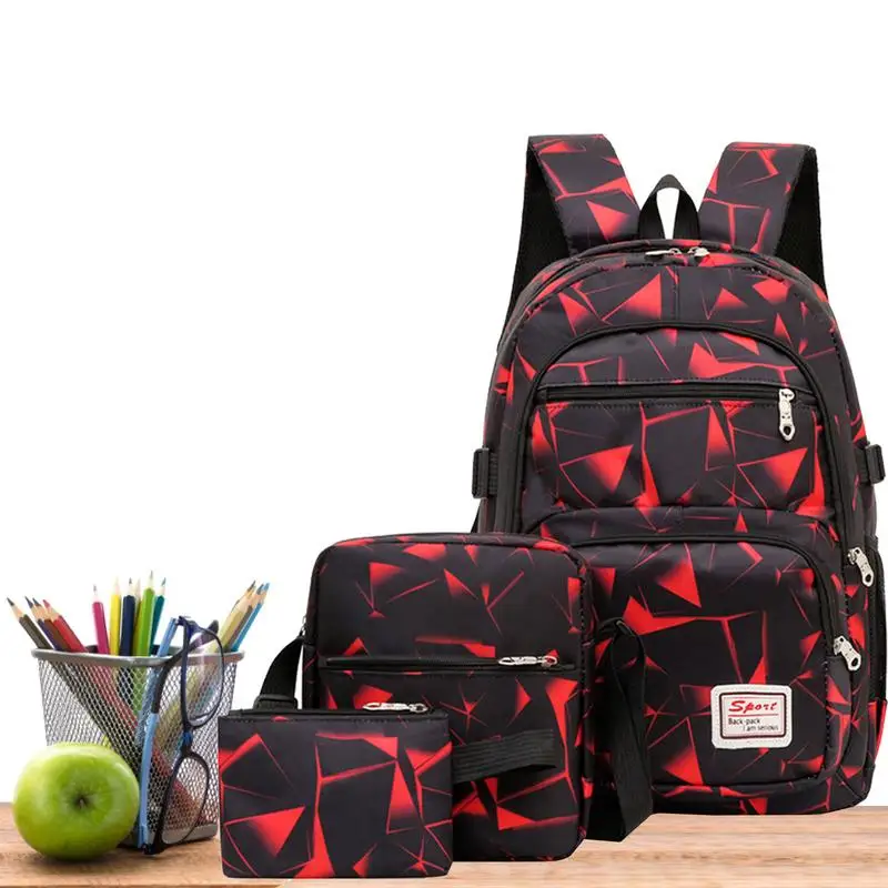 Teen Boys Girls School Backpack Set 3 Pieces Lightweight Teen Bookbags Shoulder Bag Pencil Case Travel Laptop Backpack Casual Da