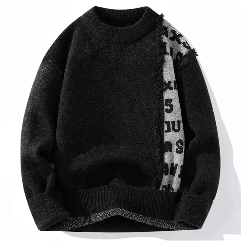 

Winter Men's Outdoor Fashion Trend Autumn and Winter Warm Sweaters Knitted Fashion Jacquard Fashion Distressed Sweaters