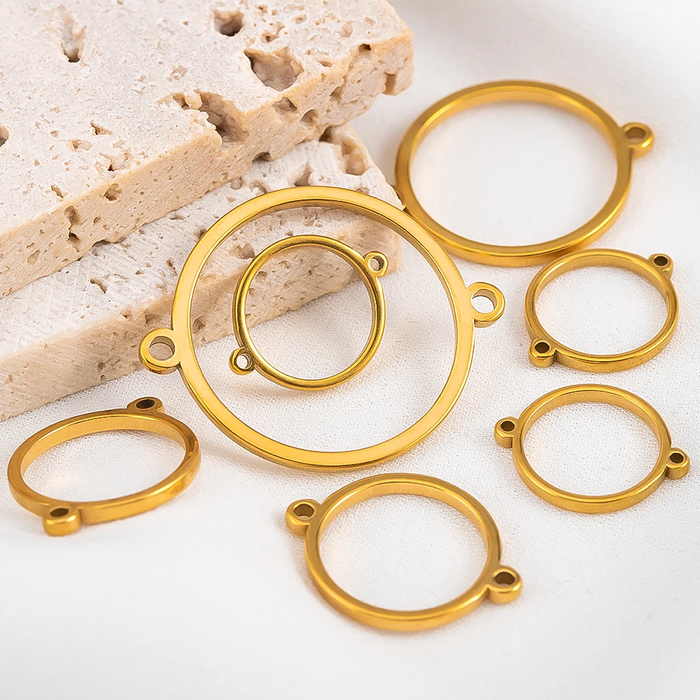 10Pcs Stainless Steel Hollow Double Hole Circle Pendant Connectors Blank Bracelet Inlay Supplies for DIY Bracelet Jewelry Making