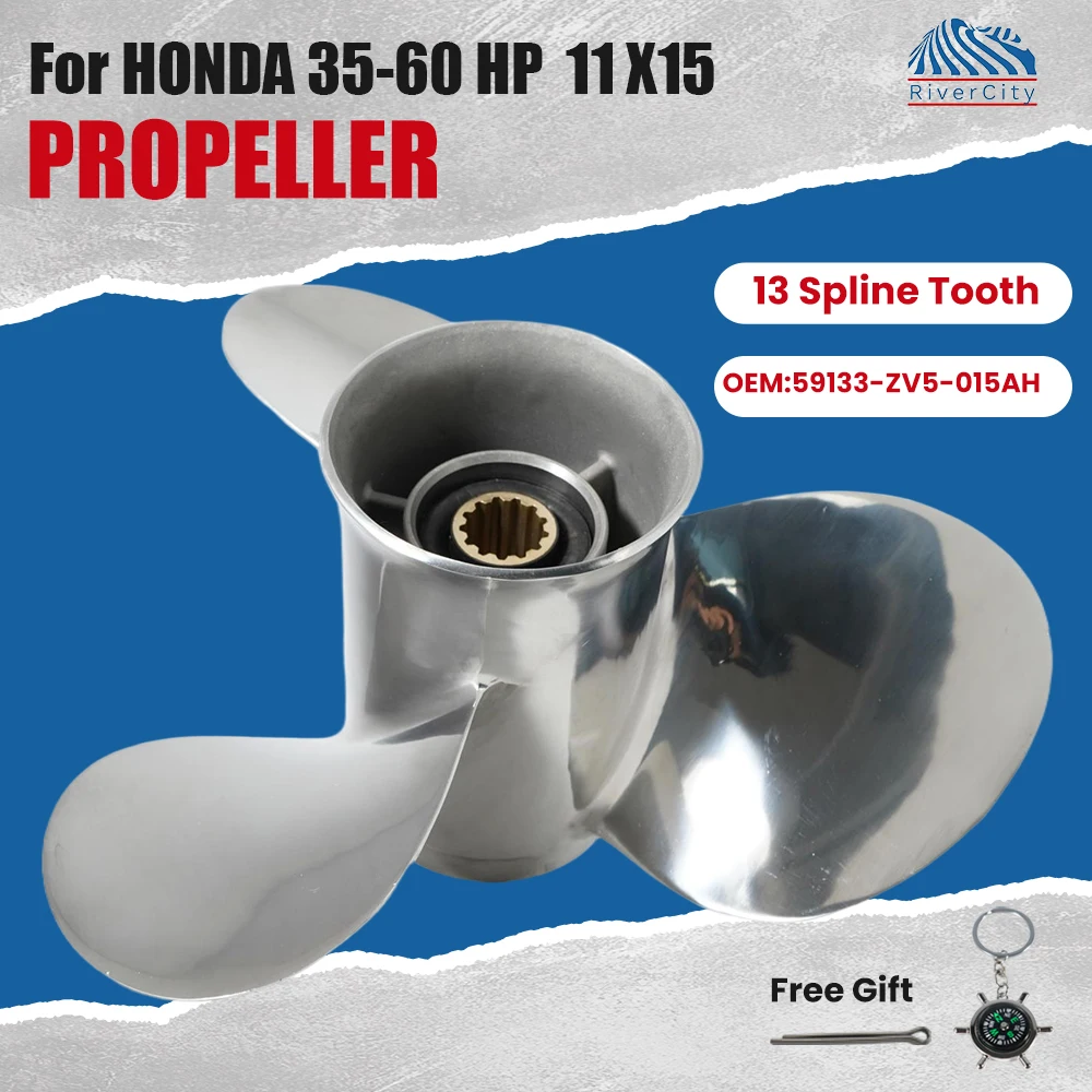 

Подвесной гребной винт для Honda 35HP 40HP 45HP 50HP 60HP 11x15, винт из нержавеющей стали, 3 лопасти, 13 шин, пропеллер для морского двигателя, лодки