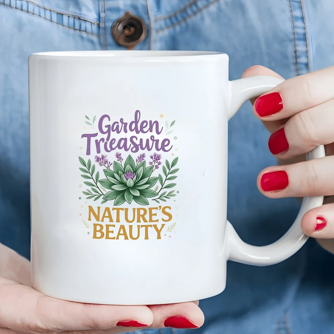 

11oz Garden Treasure Cup - Natural Beauty Succulent Illustration Mug Perfect Christmas Gift for Home & Office