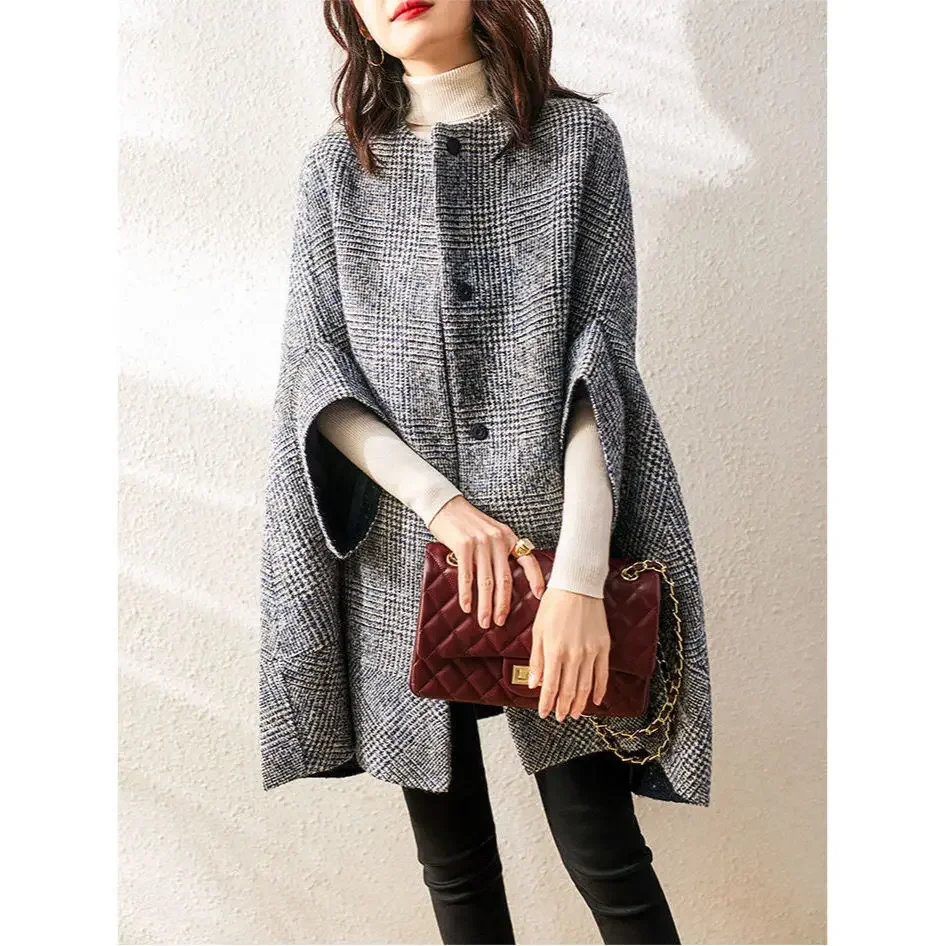 2024 Blends Coat Autumn Women Fall Winter Wool Jacket Vintage Long Outwear Three Quarter Sleeve Elegant Mujer Thick Windbreaker