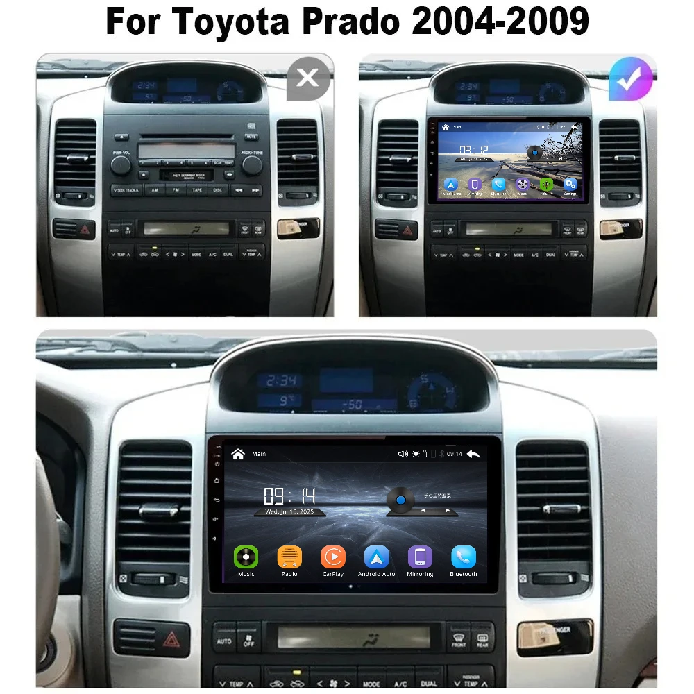 Upgrade For Toyota Prado 2004-2009 Wireless Carplay Car Multimedia Player Modify HD Touch Screen Android Auto Car Play System
