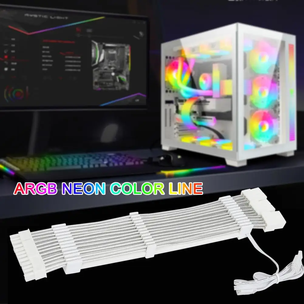 White PC Case Extension RGB Cable GPU 3X8Pin ARGB Neon Color Line Streamer Transfer Adapter Power Supply Glowing Colorful Line