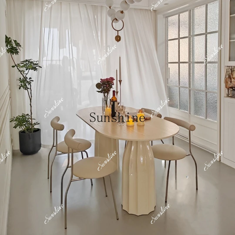 French cream style solid wood design household small apartment oval eating modern simple table  FT