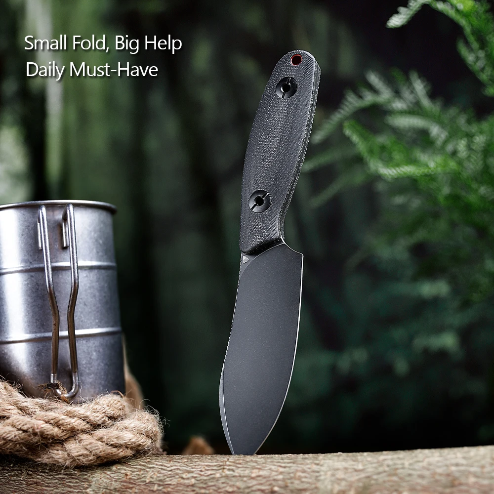 

TRIVISA Straight Aubergine Knife 14C28N Blade G10 Micarta Handle Survival Camping Hunting Tactical with Kydex Sheath Multi-tool
