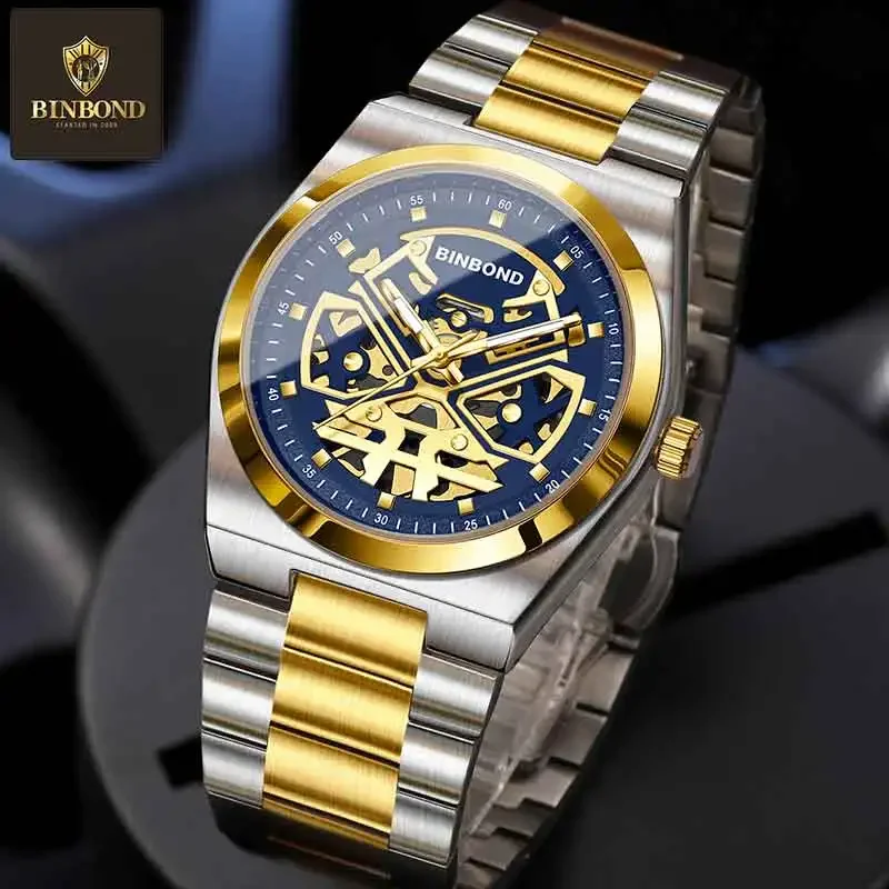 

BINBOND лучший бренд класса люкс мужские наручные часы водостойкие светящиеся скелетон полые мужские часы из нержавеющей стали кварцевые мужские часы мужские