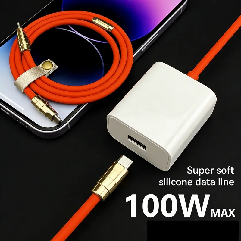 

100W Flexible Usb C Fast Charging Silicone Cable Line Type-C Liquid Phone Wire PD USB-C Quick Charger Usb C To C Mobile Cable