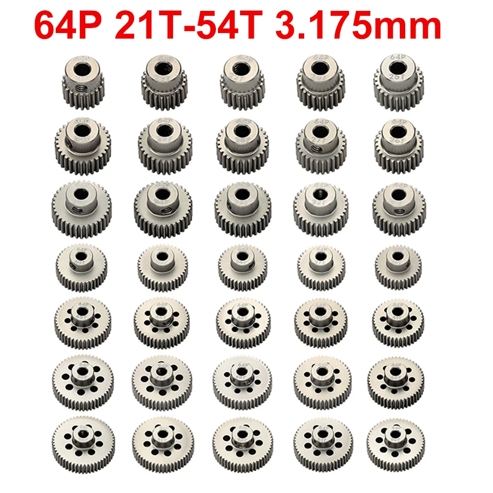 1PCS 3.175mm 64P 21T 24T 25T 26T 28T 30T 32T 35T 38T 39T 40T 42T 45T 50T 54T Metal Pinion Gear Motor Gear For 1/10 RC Model Car