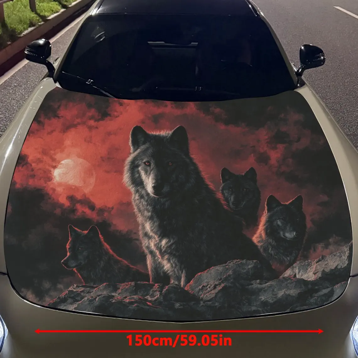 Car Decals A Group Of Wolves With A Mysterious And Dominant Aura In A Fiery Sunset - Themed Backdrop Car Hood Sticker, Waterproo