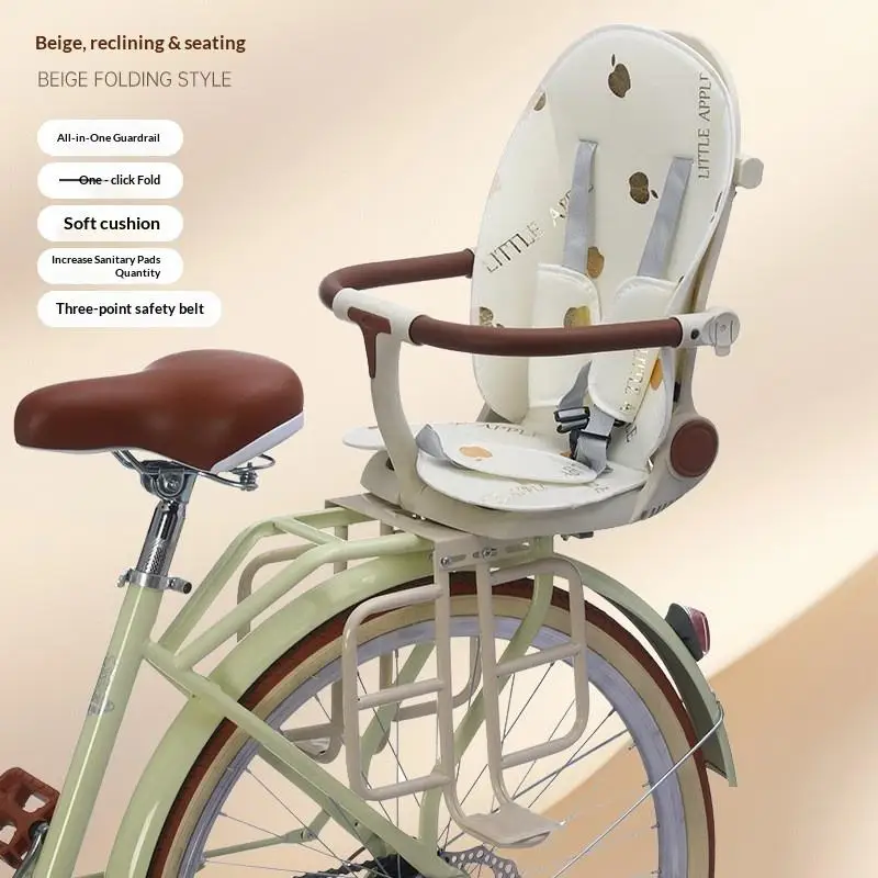 Portable Foldable Bike Child Seat Universal Baby Bicycle Carrier with Openable Soft Guardrail High Load Capacity Breathable Seat