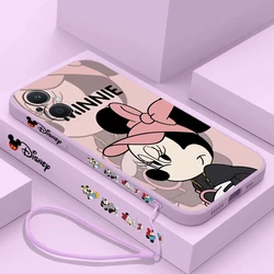 Disney Minnie Mickey Mouse Phone Case For OPPO Find X5 X3 X2 Lite Pro Neo A5 A53 A94 4G 5G Liquid Left Rope Soft Cover