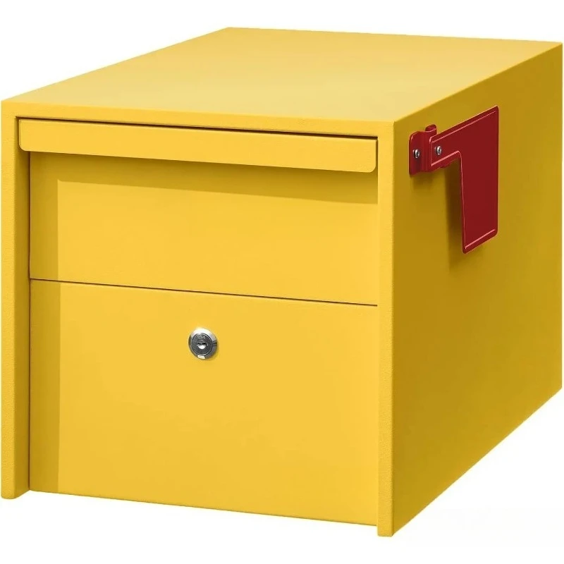 Lockable Post Mount Mailbox | Small (Curb Yellow) Size 12 x 12 x 18.5 (HxWxD) Anti-Theft Locking Mailbox with 2 Keys