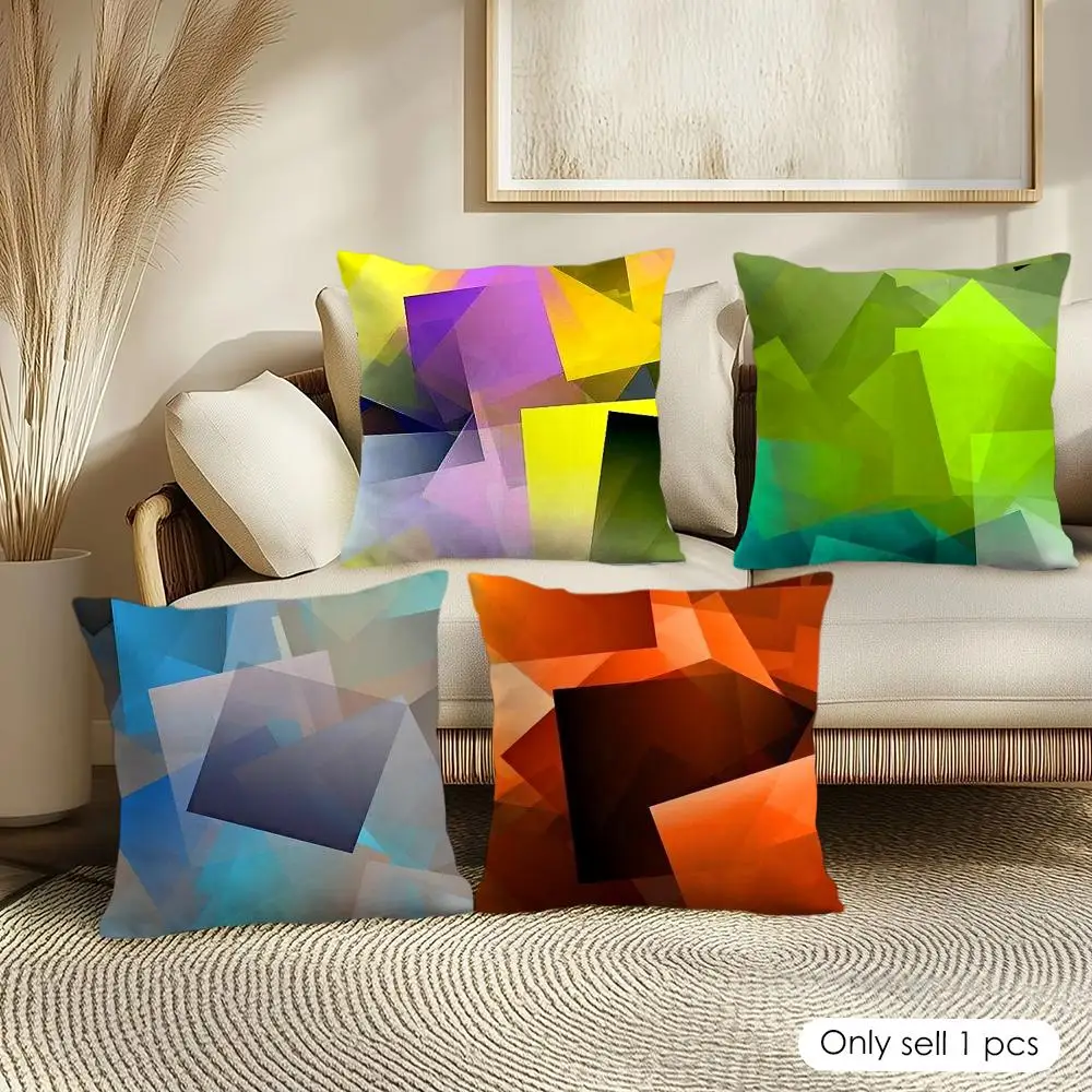 Geometric Abstract Cushion Cover Soft Short Plush Pillow Cover Smooth Cozy Texture Aesthetic Cushion Case Home Decor