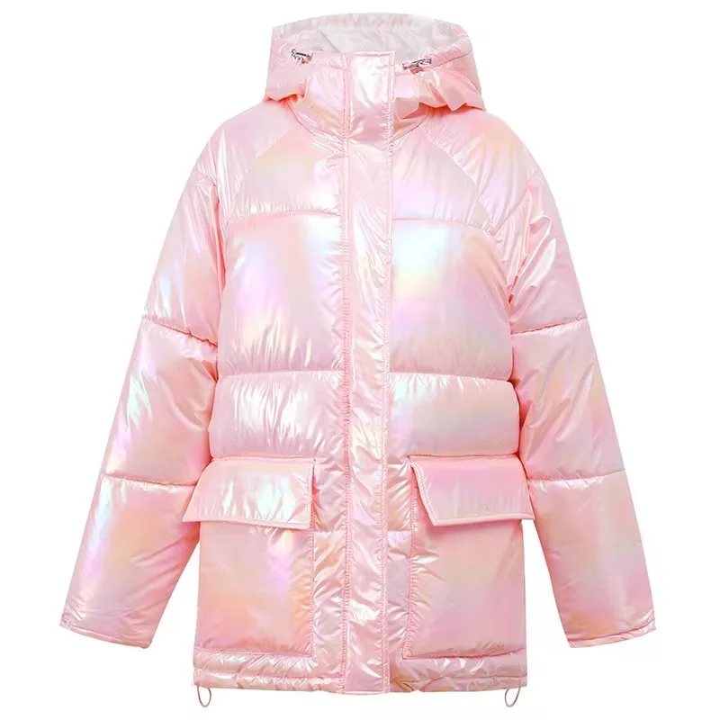 Shiny Color Down Jacket 2023 Autumn and Winter Parkas Korean Style Loose Mid-length Disposable Bread Jacket Cotton Coats Parkas