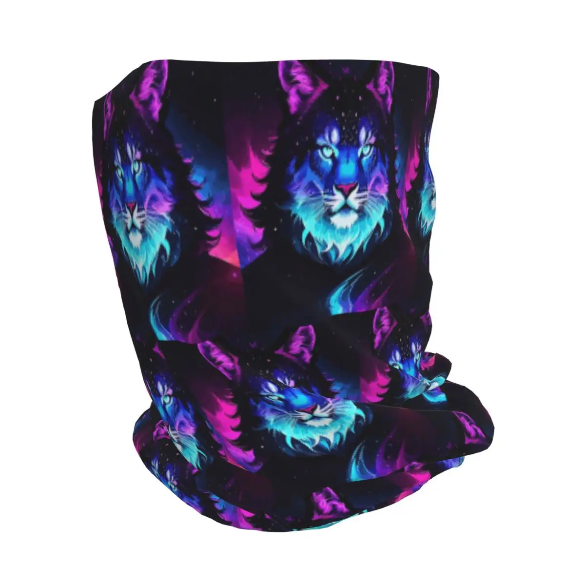 Cosmic Neon Tiger Spirit Space Galaxy Wolf Lion Face Bandana Neck Gaiter Wrap Scarf Warm Face Mask Beanies Hat Unisex Adult
