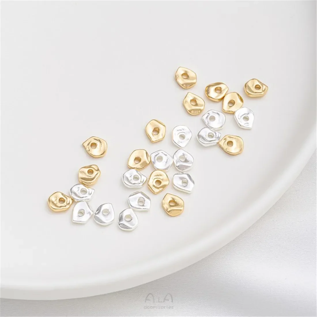 14K Genuine Gold Irregular Small Broken Broken Gold Silver Partition Bead Gasket DIY Beaded Jewelry Accessories C263