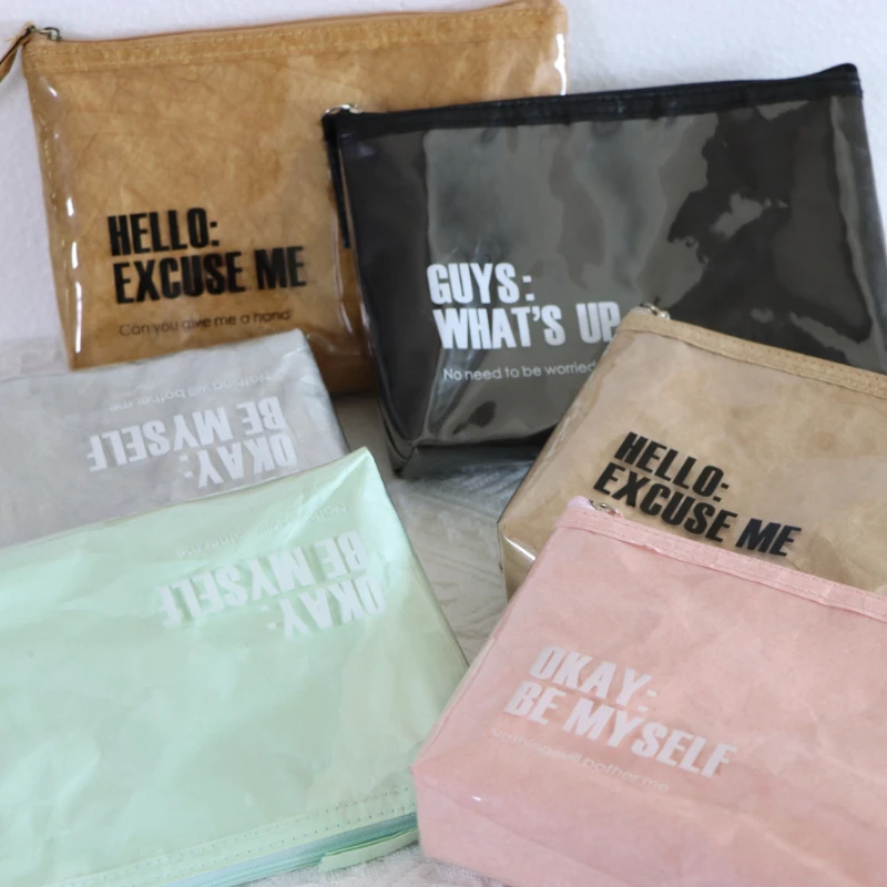 1pc Retro Light Luxury Kraft Paper Ins Large Capacity Portable Pen Bag Student Stainproof Waterproof Pen Bag Storage Stationery
