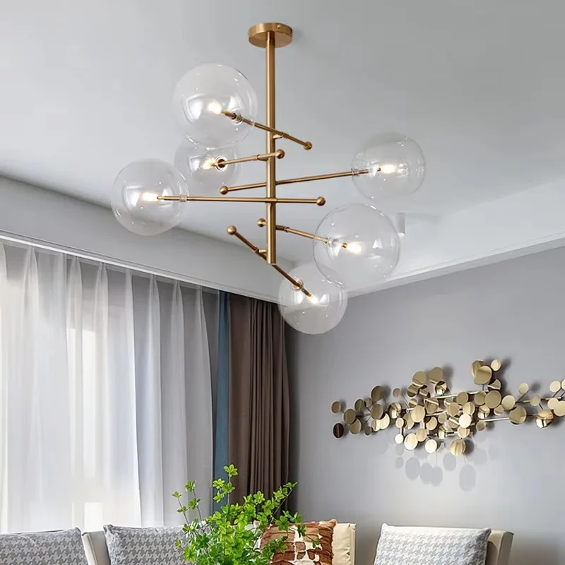 Globe Suspension Pendant Lamp Sputnik Bubble Ceiling Light Golden Pole Design for Dining Bar Kitchen Dec Replica Lighting Fixtur