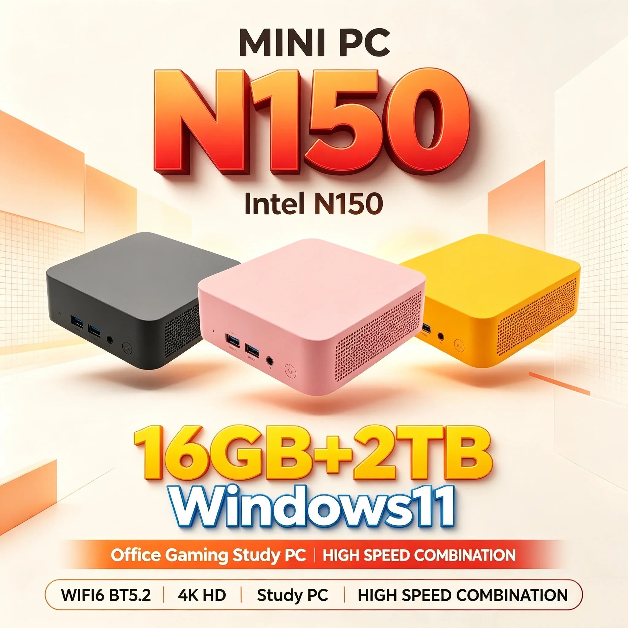 Small Form Factor Intel N150 Mini PC Windows 11 16GB RAM 1TB/2TB SSD WiFi6 BT5.2 4K Display Output Compact Desktop For Work Home