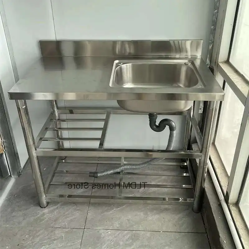 Modern Commercial Kitchen Sinks with Bracket Light Luxury Stainless Steel Dishwashing Washing Sink Countertop Integrated Cabinet