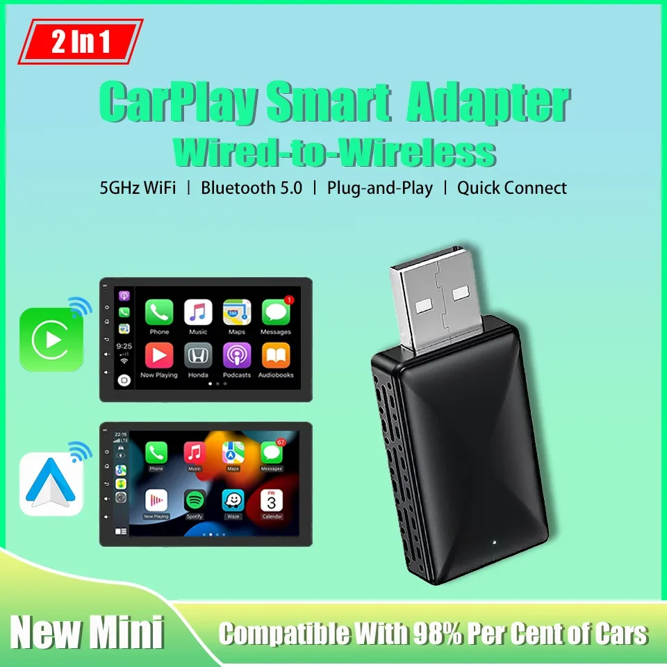 

New Mini Wireless Android Auto Wireless Apple CarPlay 2In1 Adapter Smart Car Navigation Box 5G WiFi BT Auto-connect For Kia Vw