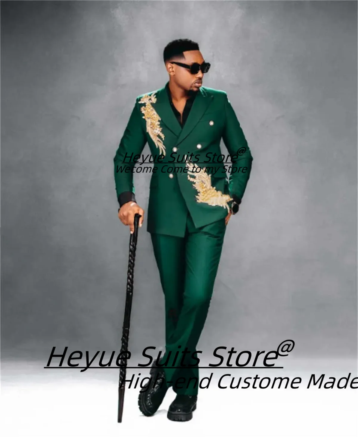 Luxuly Bead Embroidery Men Suit Customized Slim Fit Peak Lapel Double Breasted Groom Wedding Tuxedos2Pcs Sets trajes para hombre