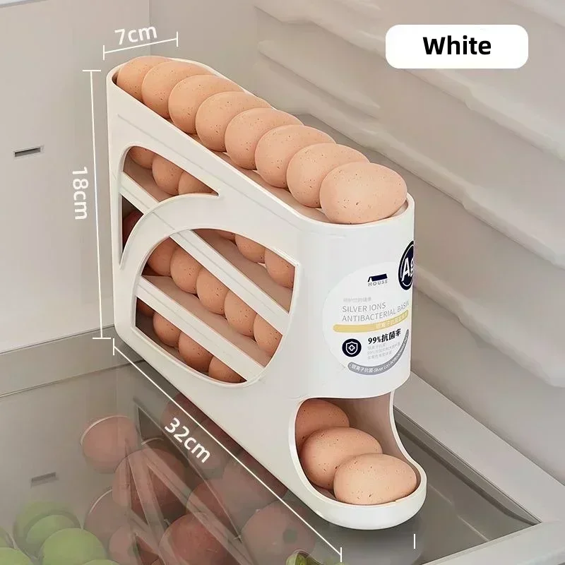 4 Tiers Egg Holder for Fridge,Auto Rolling Fridge Egg Dispenser,Egg Rack Large Capacity Egg Organizer Storage for Refrigerator