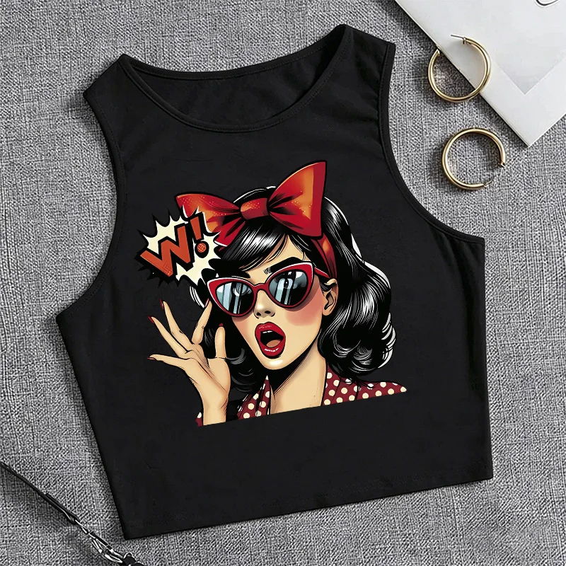 Fashion Girl Printed T-shirt Print 90s Cropped Women'S Sleeveless Tank Top Stylish Vest Crop Top Tee Casual Shirt