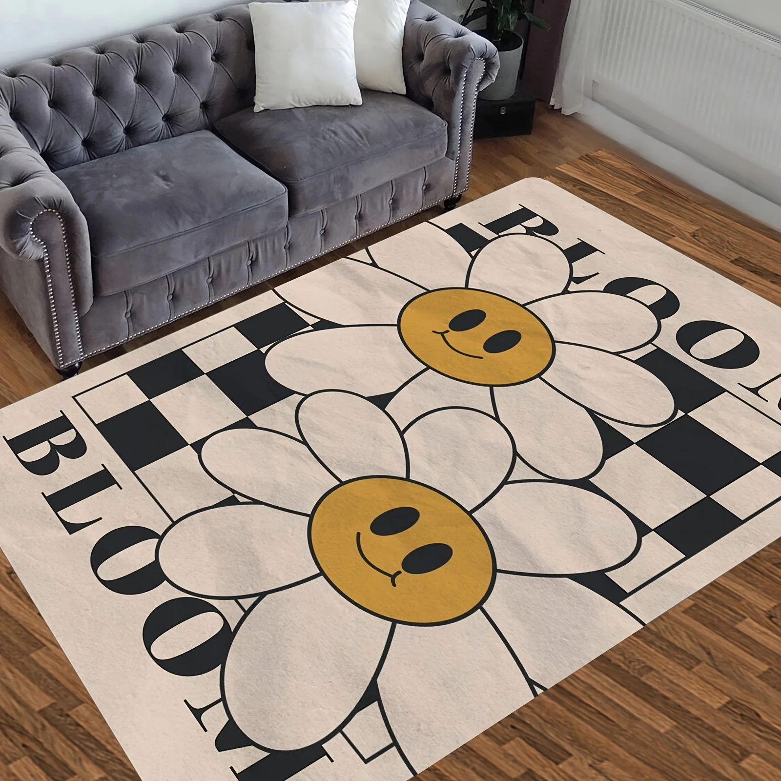 1pc joyful Flower Pattern Soft Floor Mat for Living Room, Kitchen Appliance Square Kg Weight 480g Thickness 1