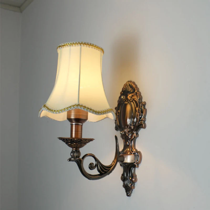 Retro Fabric Wall Lamp European Retro Candlestick Design Single Head Bedroom Bedside Decoration LED Lighting Fixtures
