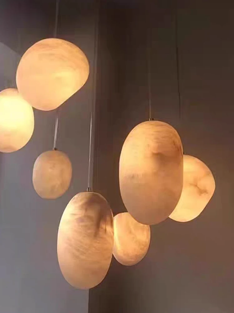 Modern High End Design Alabaster Marble Stone Pendant Lighting,Spanish Kitchen Island stair Decor Lamp LED Ceiling Chandelier