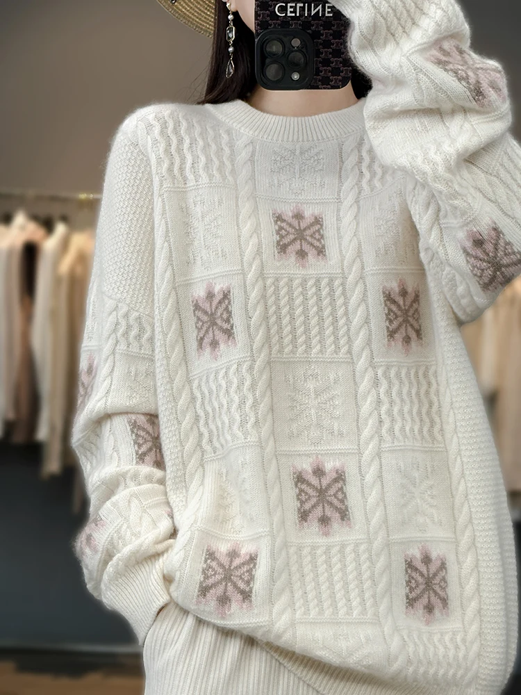 Herfst Winter Nieuwe 100% Kasjmier Wol Trui Vrouwen Crew Hals Trui Losse Veelzijdige Zachte Verdikte Knit Ondervacht Top Vrouwelijke